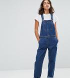 Asos Design Petite Denim Overall In Stonewash Blue - Blue