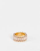 Asos Design Ring With Pink Baguette Stones In Gold Tone - Gold