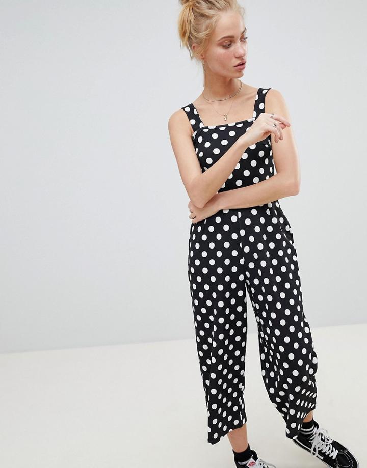 Daisy Street Cropped Jumpsuit In Polka Dot - Black