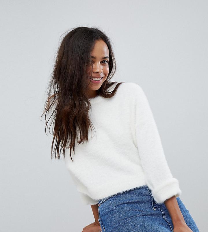 Asos Petite Cropped Sweater In Fluffy Knit And Wide Sleeve - Yellow