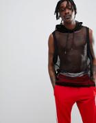 Asos Design Longline Sleeveless T-shirt With Hood In Mesh - Black