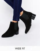 Asos Reality Wide Fit Suede Ankle Boots - Black
