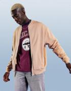 Asos Design Oversized Bomber Jersey Jacket In Tan-brown