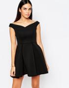 Jessica Wright Amelie Off Shoulder Skater Dress With Pleats - Black