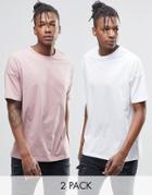 Asos Oversized T-shirt 2 Pack Save 18% In White/pink