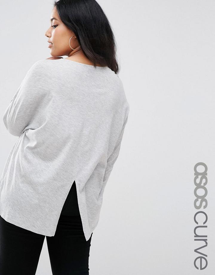 Asos Curve Oversized Top With Split Back - Gray