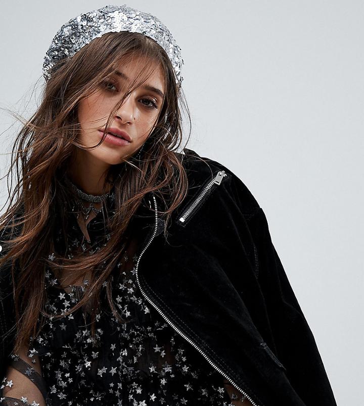 Sacred Hawk Beret In Sequin - Silver
