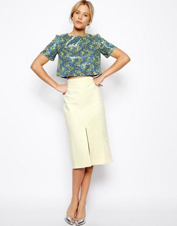 Asos Pencil Skirt In Jacquard With Split Front