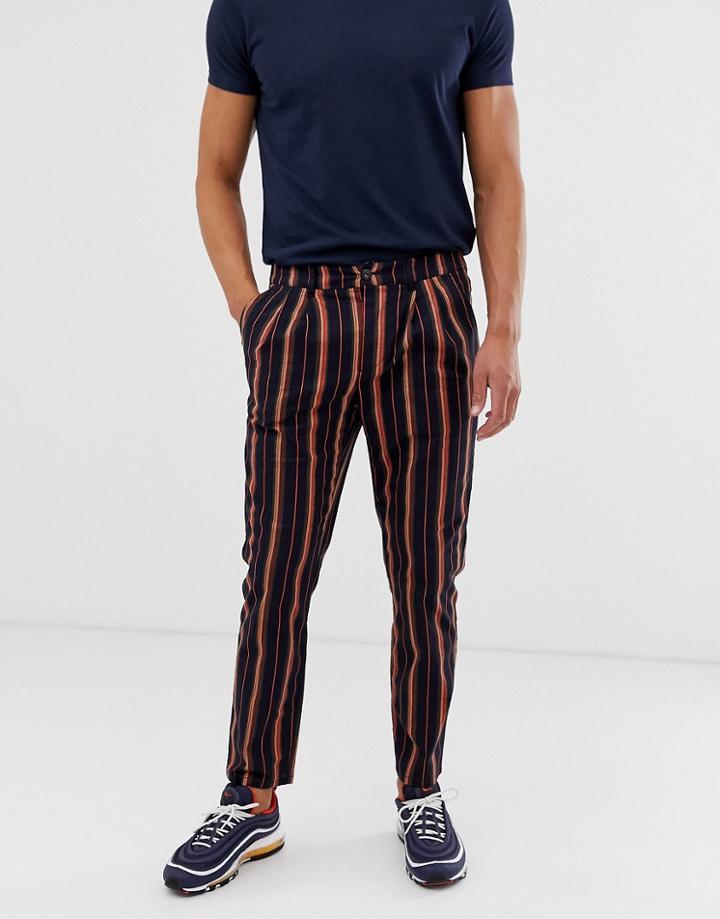 Asos Design Cigarette Pants In Stripe - Navy