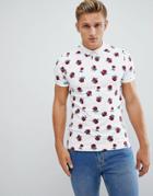 Hollister Modern Collar All Over Rose Print Pique Polo In White - White