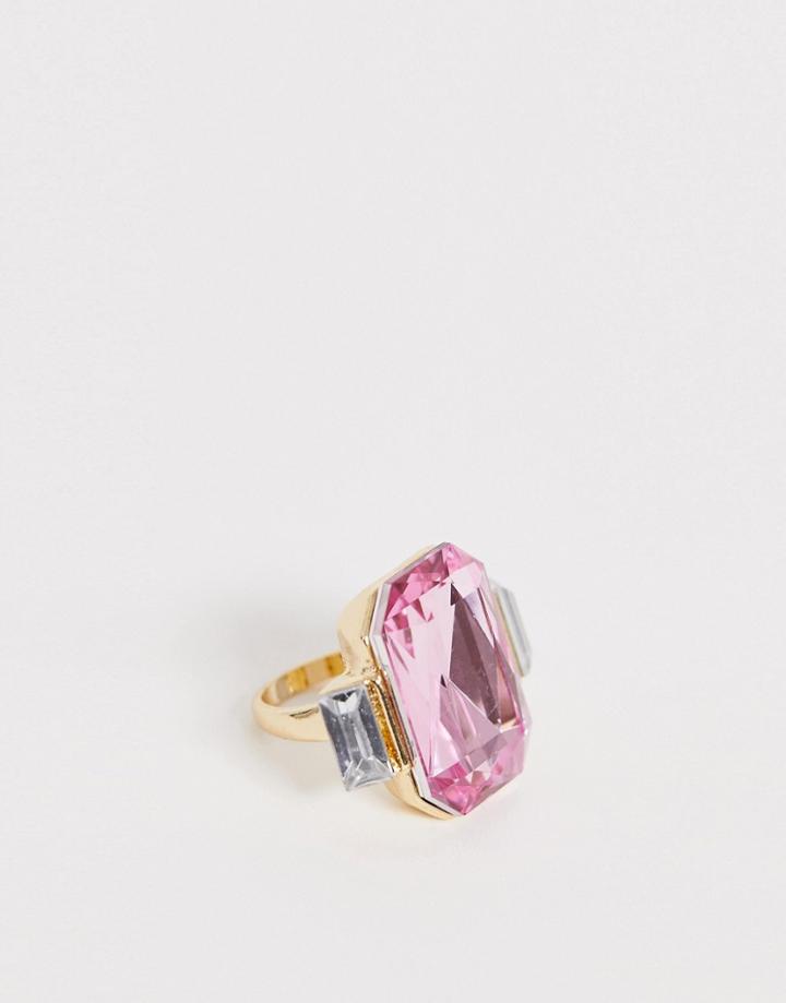 Reclaimed Vintage Inspired Cocktail Ring With Stone Detail - Pink