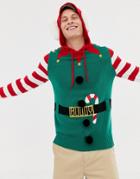 Brave Soul Holidays Hooded Elf Sweater With Bells-green