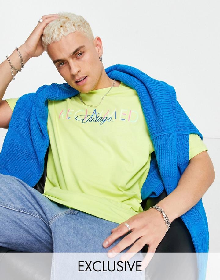 Reclaimed Vintage Inspired Washed Yellow Logo T-shirt