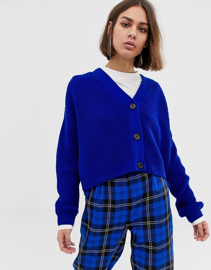 Collusion Boxy Cropped Cardigan - Blue