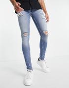 Jack & Jones Intelligence Tom Super Skinny Jeans In Midwash Blue-navy