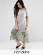 Asos Curve Midi T-shirt Dress With Leopard Print Woven Hem - Multi