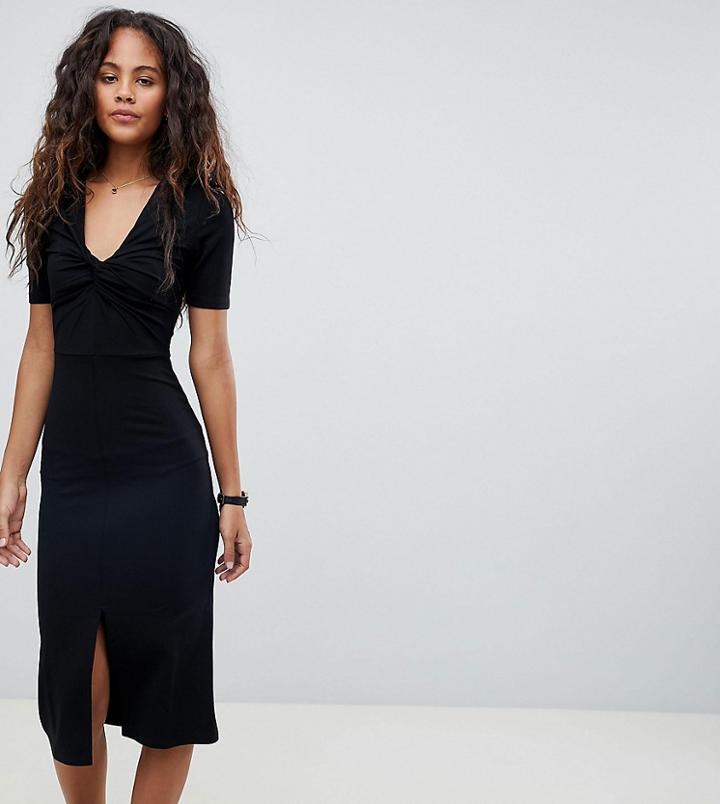 Asos Design Tall Twist Front Ponte Pencil Dress - Black