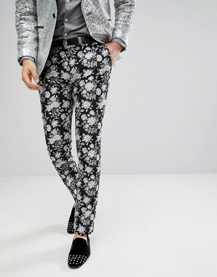 Noose & Monkey Super Skinny Jacquard Pants - Black