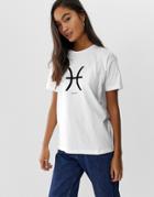 Asos Design T-shirt With Capricorn Aquarius Pisces Aries Starsign Print-white