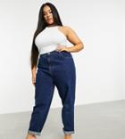 Asos Design Curve High Rise Original Mom Jeans In Dark Wash-blues