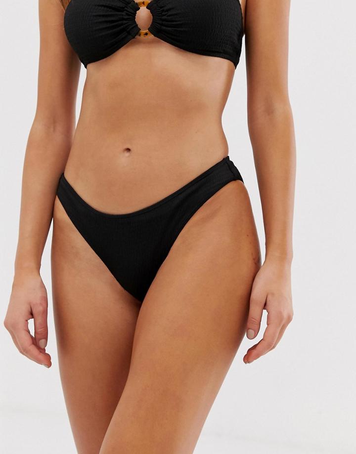 Monki Bubble Rib Bikini Bottoms In Black - Black