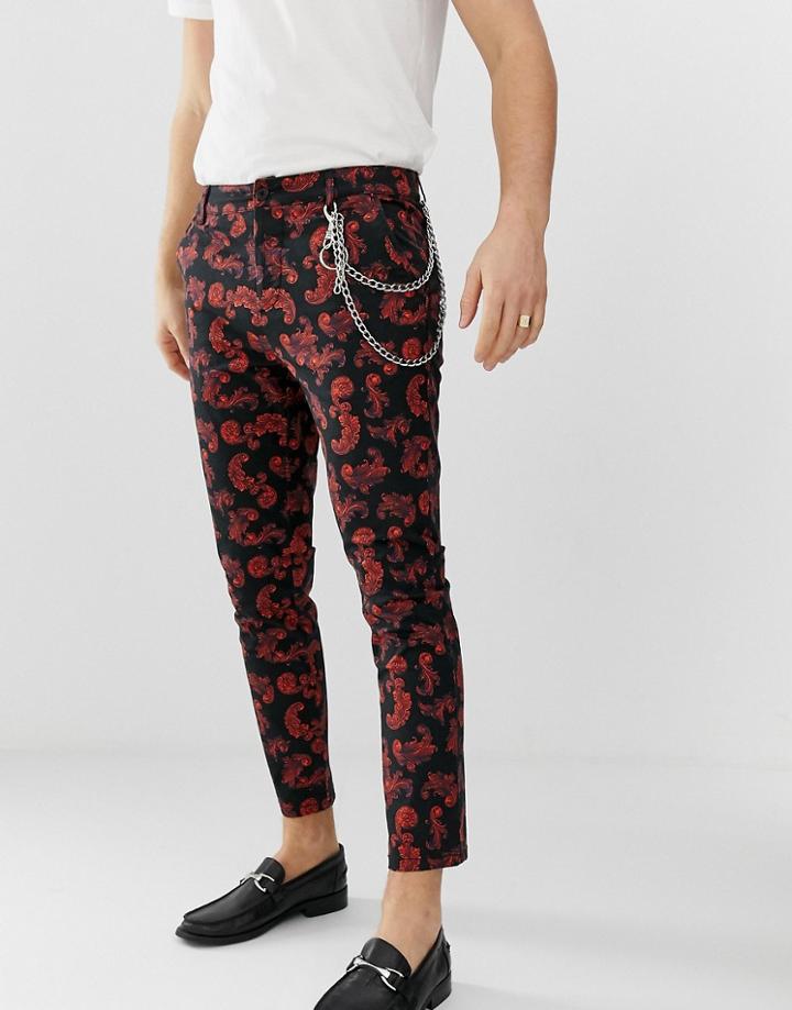 Asos Design Skinny Cropped Pants In Baroque Print - Black