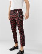 Asos Design Skinny Cropped Pants In Baroque Print - Black