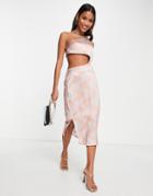 Public Desire One Shoulder Satin Midi Dress In Peach Swirl Print-multi