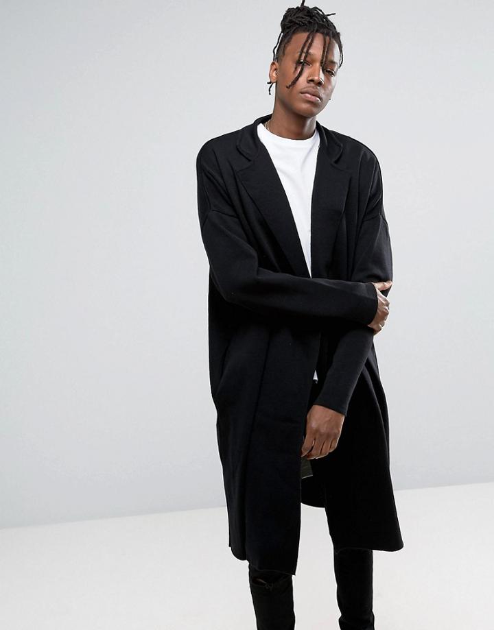 Asos Longline Knitted Duster Jacket In Black - Black