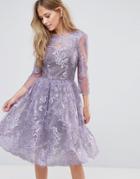 Chi Chi London Lace Midi Dress With Scallop V Back - Purple