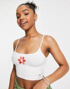 Pull & Bear Strappy Embroidered Cropped Tank Top With Floral Detail In White