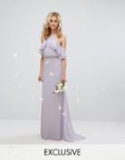 Tfnc Wedding Frill Detail Maxi Dress With Embellished Waist And Fishtail - Purple
