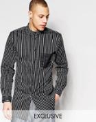 Black Eye Rags Long Line Shirt With Grandad Collar - Black