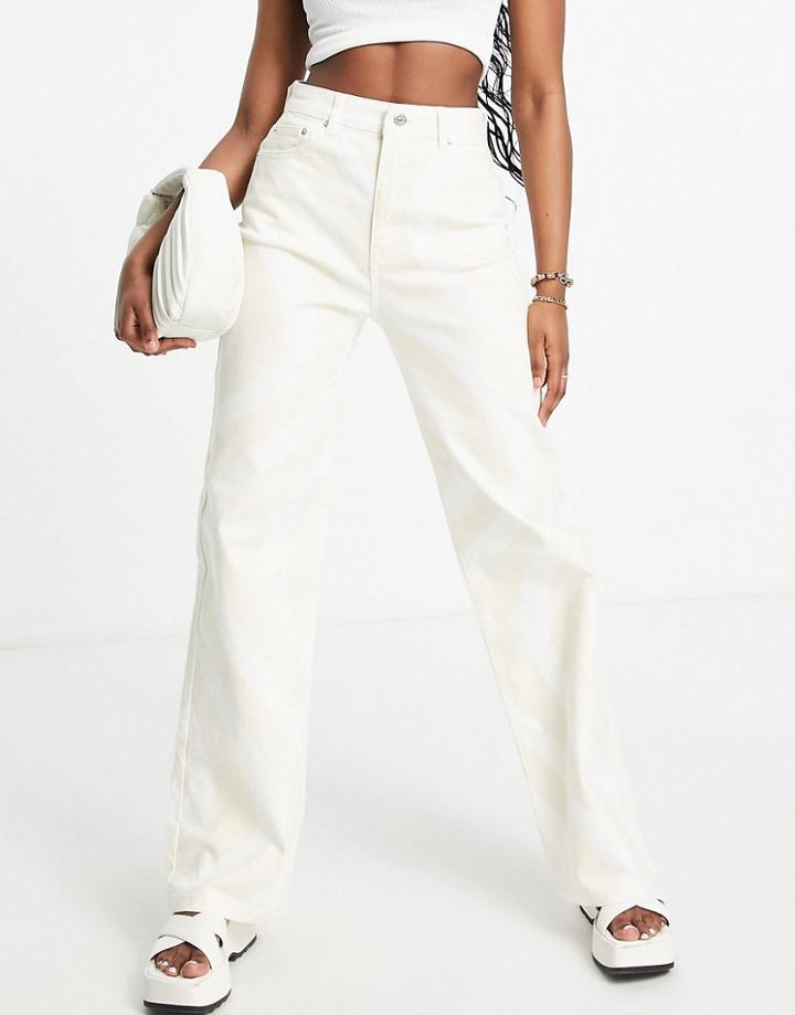 Na-kd X Misslisibell Straight Leg Jeans In Beige Swirl Print-neutral