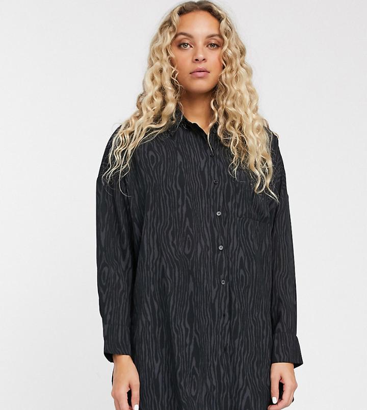 Monki Animal Print Oversized Satin Blouse In Black