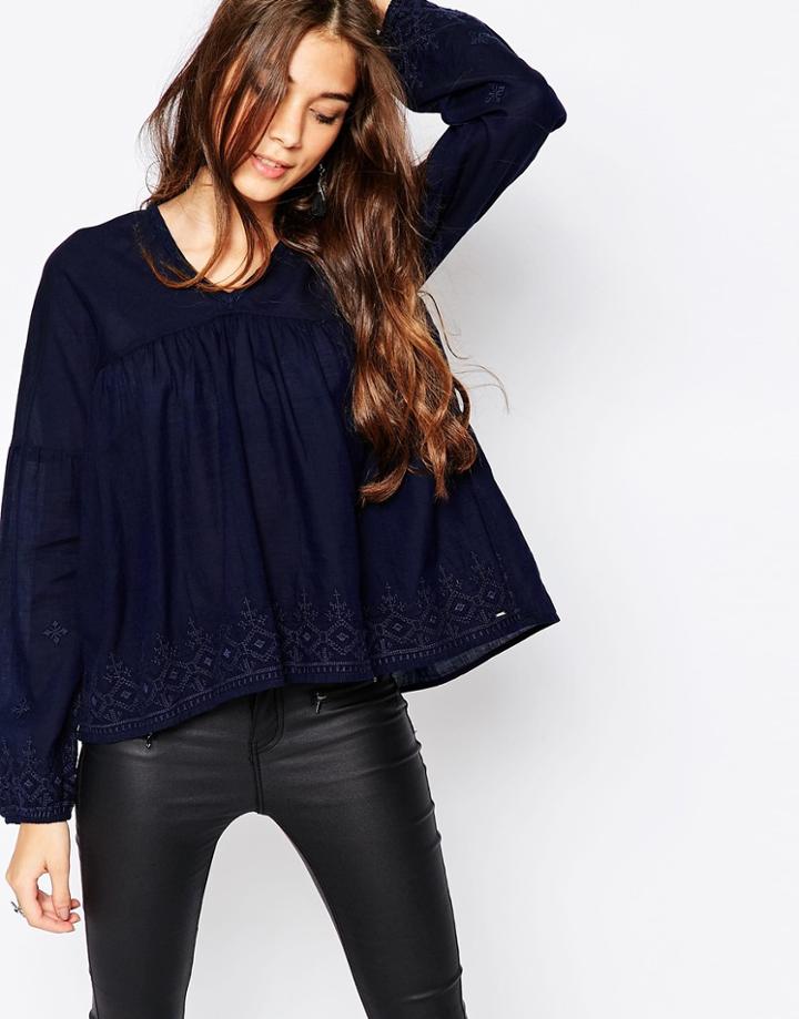 Only Denim Pleated Top - Dark Blue Denim