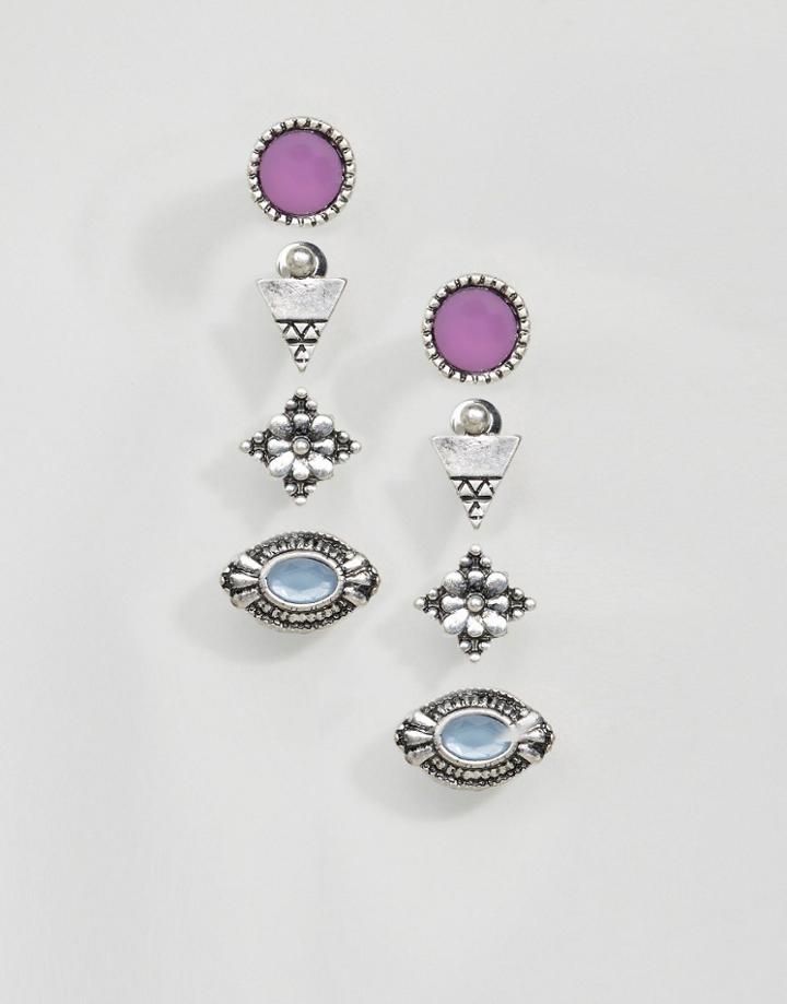 Asos Pack Of 4 Mini Etched Stud Earrings - Blue