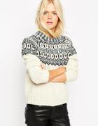 Asos Christmas Jumper In Pattern With Embellishment - Cream Base