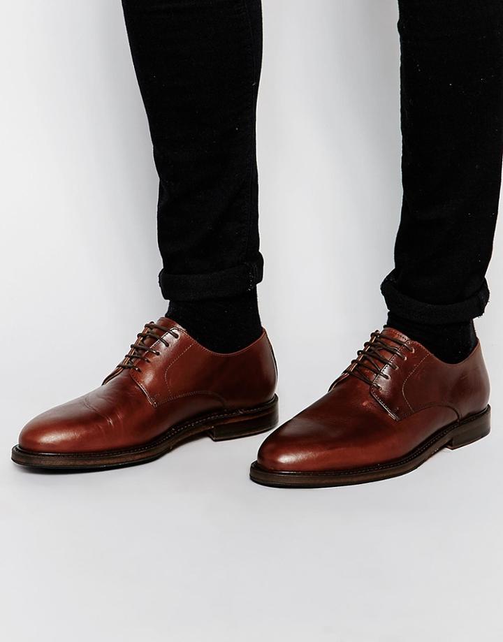 Selected Homme Benny Leather Derby Shoes - Brown