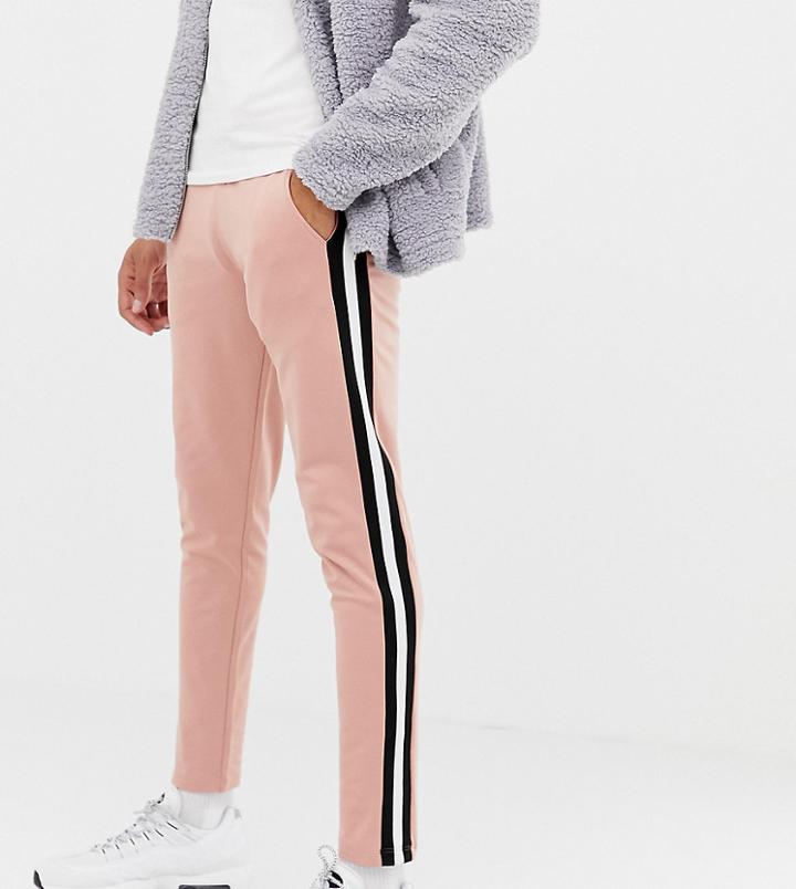 Asos Design Tall Retro Track Skinny Joggers With Side Stripe In Pink - Pink