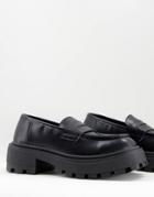Asos Design Chunky Square Toe Loafers In Black Faux Leather