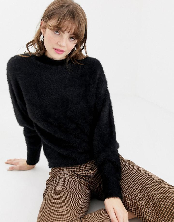 Monki Fluffy Knit Sweater In Black - Black