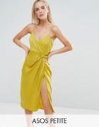 Asos Petite Hammered Satin Strappy Pencil Midi Dress - Yellow