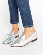 Hudson London Arianna Silver Leather Loafers - Silver