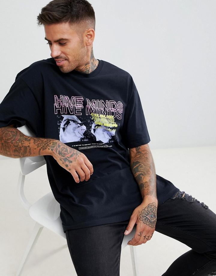 Boohooman T-shirt With Minds Print In Black - Black