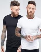 Asos 2 Pack Muscle Fit T-shirt In White/black With Crew Neck Save - Multi