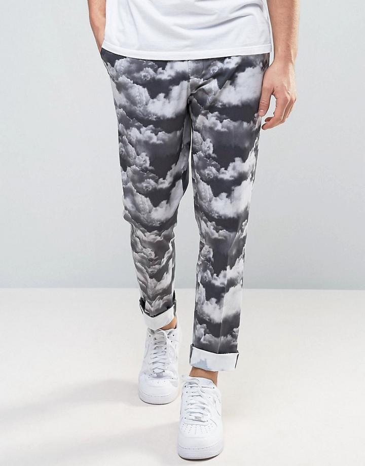 Asos Skinny Smart Pants With Cloud Print - Black