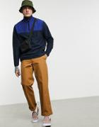 Asos Design Relaxed Polar Fleece Sweatshirt With Half Zip & Nylon Panels In Blue-white