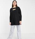 Yours Long Sleeve Cut Out Swing Top In Black