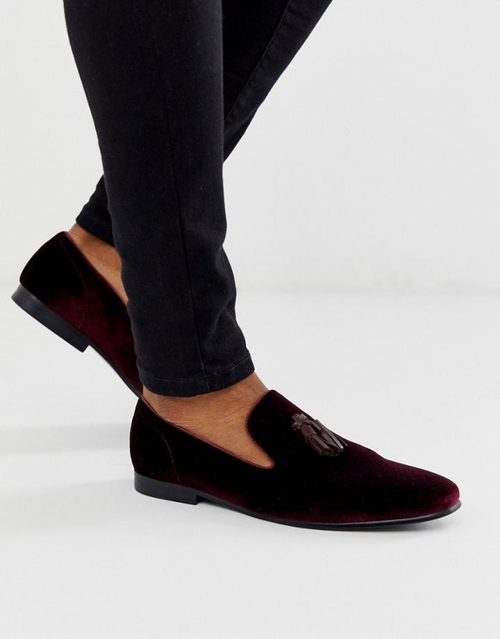 Office Imperial Velvet Slipper Loafers In Burgundy